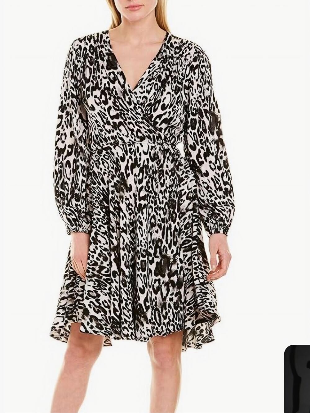 Milly NWT🏷️ "GINA" Animal Print Adjustable Black Long sleeve Dress LG